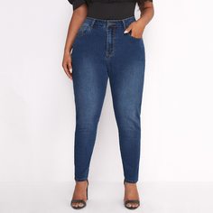 с карманами Одноцветный Джинсы размер плюс Shein