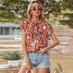 Оборка Цветочный Бохо Блузы Shein