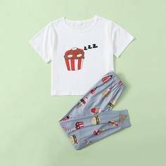Мультяшный принт милый Домашняя одежда для девочек Shein