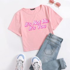 Кроп футболка размера плюс с текстовым принтом Shein
