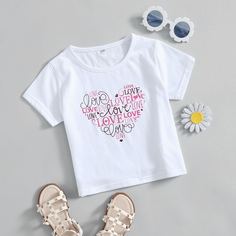 буква Повседневный Футболки для маленьких девочек Shein