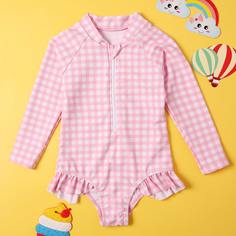 Слитный купальник в клетку с молнией для девочек Shein