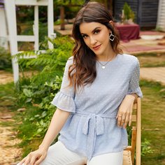 Пояс Одноцветный Повседневный Блузы Shein