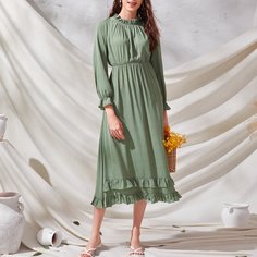 с оборками В горошек Повседневный Платье Shein