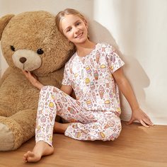 Мультяшный принт милый Домашняя одежда для девочек Shein