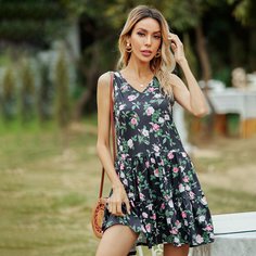 Платье с v-образным воротником и цветочным принтом Shein