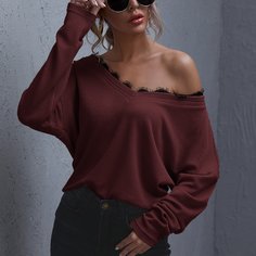 Футболка с кружевной отделкой Shein