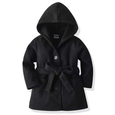 с карманами Одноцветный Повседневный Пальто для маленьких девочек Shein