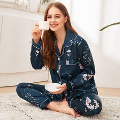 Атласная пижама с цветочным принтом Shein