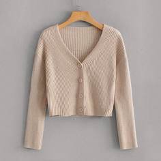 Однотонный трикотажный кардиган с пуговицами Shein