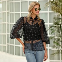 Цветочная прозрачная блуза из органзы без майки Shein
