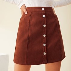 Однотонная мини юбка с пуговицами Shein