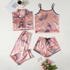 Контрастная отделка Животный Элегантный Комплект пижамы Shein