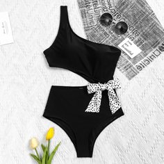 Слитный купальник на одно плечо с узлом Shein