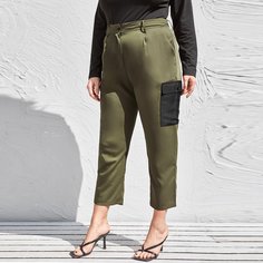 Карман Контрастный цвет Повседневный Брюки размер плюс Shein