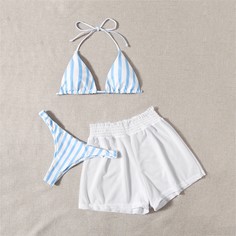Бикини в полоску и сетчатые шорты Shein