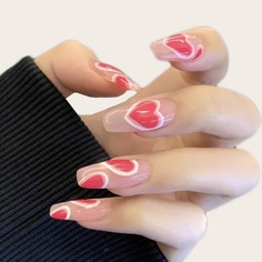 24шт накладные ногти с рисунком сердца и лента 1 лист Shein