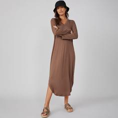Однотонное платье-футболка с v-образным воротником Shein