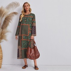 Платье с принтом цветка и пэчворк Shein