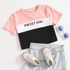 буква Повседневный Футболки для маленьких девочек Shein