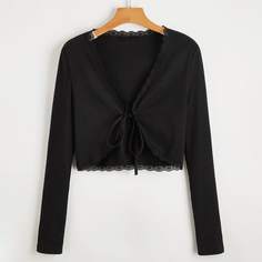 Топ размера плюс с кружевной отделкой и узлом Shein