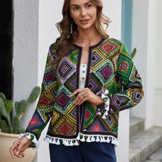 Пальто с бахромой и принтом шарфа Shein