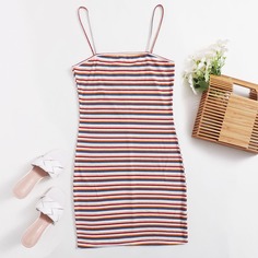 трикотажный Полосатый Повседневный Платья размер плюс Shein