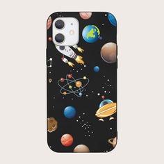 Чехол для iPhone с узором планеты и ракеты Shein