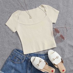 Одноцветный Повседневный Трикотажные топы Shein