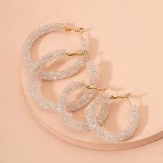 4шт серьги-кольца со стразами Shein