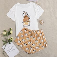 Пижама размера плюс с принтом коровы Shein