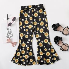 Цветочный Повседневный Брюки для маленьких девочек Shein