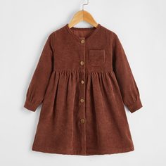 Вельветовое платье с пуговицами для девочек Shein