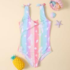 с бантом Полосатый милый Купальники для девочек Shein