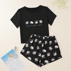 Мультяшный принт милый Пижама Shein