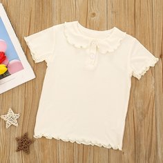 Волнистый край Одноцветный милый Футболки для маленьких девочек Shein