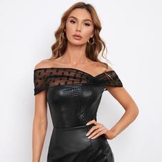 со сборками В горошек Очаровательный Женские топы Shein