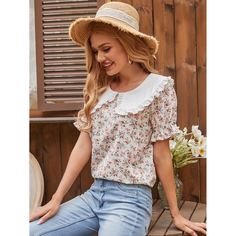 Оборка цветочный Бохо Блузы Shein