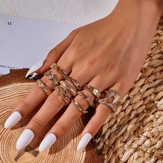 11шт кольцо со стразами Shein