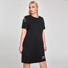 Разрезы Одноцветный Повседневный Платья размер плюс Shein