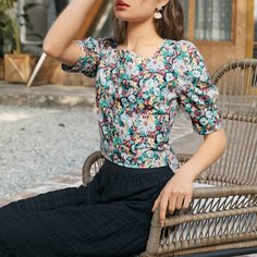 узел сзади Цветочный Бохо Блузы Shein