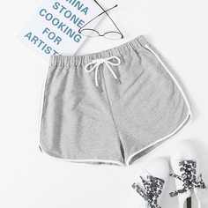 Шорты на кулиске с контрастной отделкой Shein