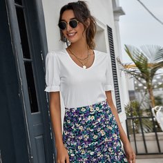 Одноцветный Повседневный Футболки Shein