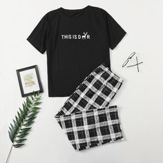Пижама размера плюс в клетку с текстовым принтом Shein