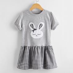 с вышивкой Клетка Повседневный Платья для девочек Shein