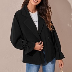 с оборками Одноцветный Элегантный Куртка Shein