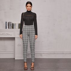 Облегающие леггинсы в клетку с высокой талией Shein