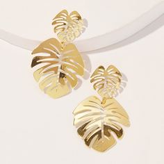 Серьги-Подвески В Форме Листьев Из Золотистого Металла Shein