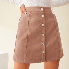 Однотонная мини-юбка с пуговицами Shein