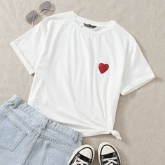 Контрастные блестки Сердечко Повседневный Футболки Shein